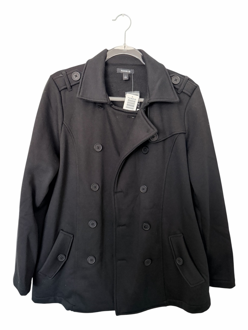 NWT Torrid Deep Black Fleece Double-Breasted Pea Coat Size 1x 14-16